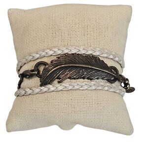 Lenny & Eva Feather White Faux Leather Wrap Bracelet